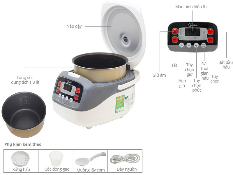 Nồi cơm điện tử Midea 1.8 lít MR-SC18MB