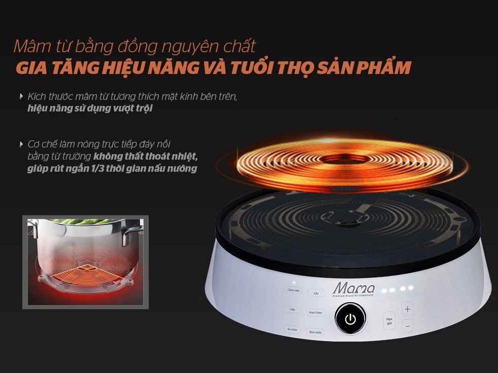 Bếp từ Sunhouse SHD6875 có mâm nhiệt làm từ đồng nguyên chất