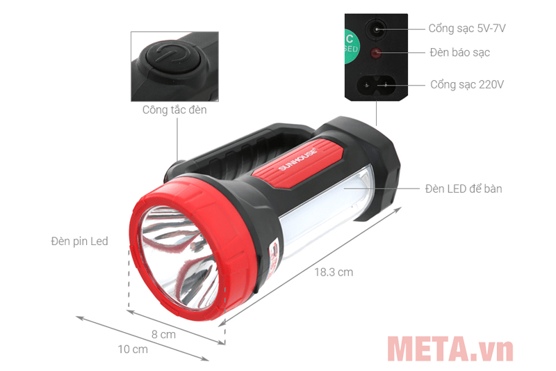 Đèn pin sạc đa năng Sunhouse SHE-8100
