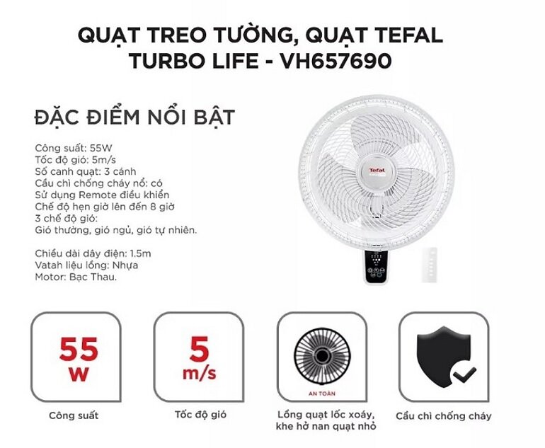 Quạt treo tường Tefal VH657690