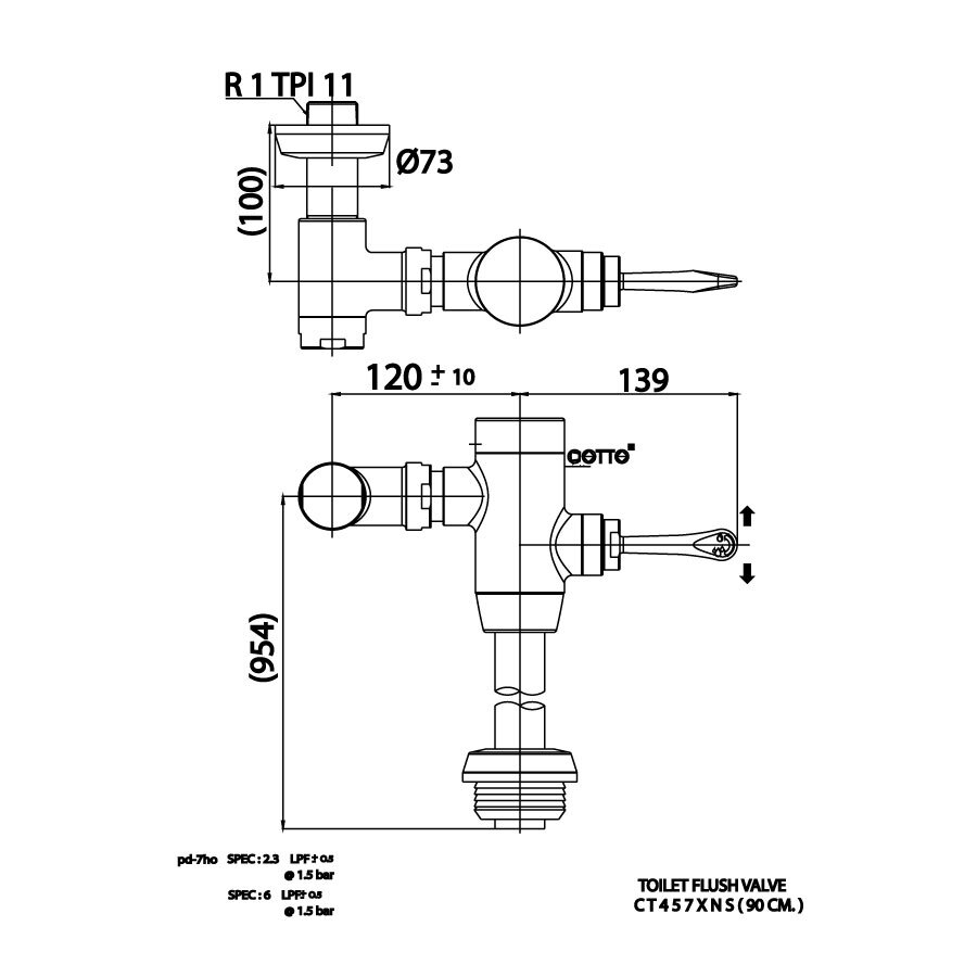 Bản vẽ kỹ thuật van xả trực tiếp dành cho bàn cầu COTTO CT457XNS(90CM)