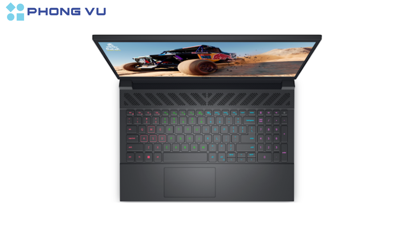 Dell Gaming G15 5530 sở hữu bàn phím thường với phím số và đèn nền RGB 4 vùng