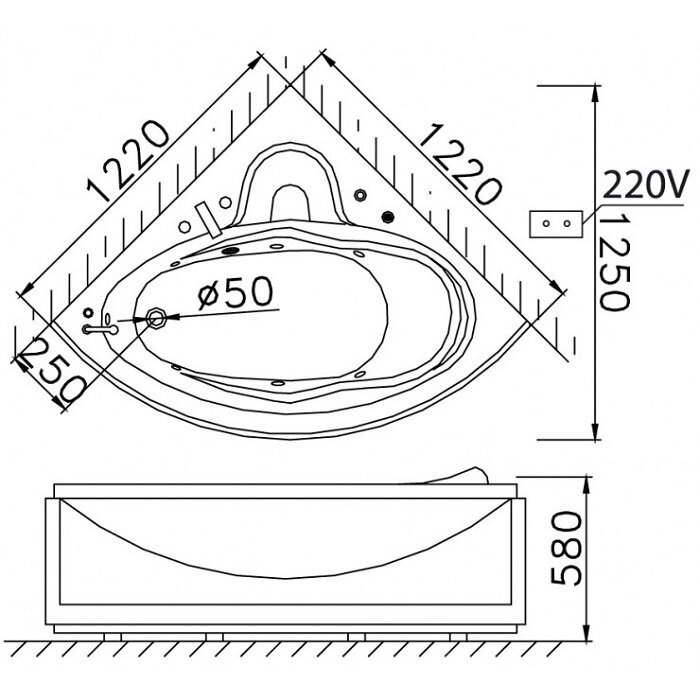 Bản Vẽ Kỹ Thuật Bồn Tắm Massage Góc Caesar MT5120
