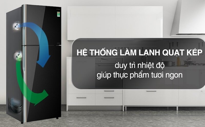  Tủ lạnh Hitachi Inverter 366 lít R-FVX480PGV9 sử dụng hệ thống làm lạnh quạt kép