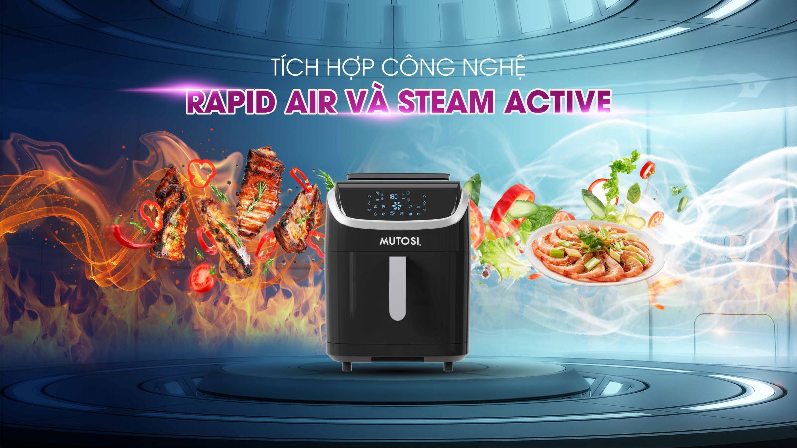 Nồi chiên tích hợp chức năng hấp thực phẩm bằng hơi nước Nồi chiên không dầu
