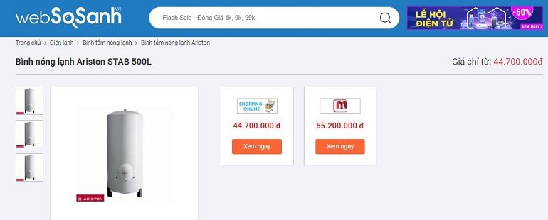 Bình nóng lạnh Ariston STAB 500L có đắt không?