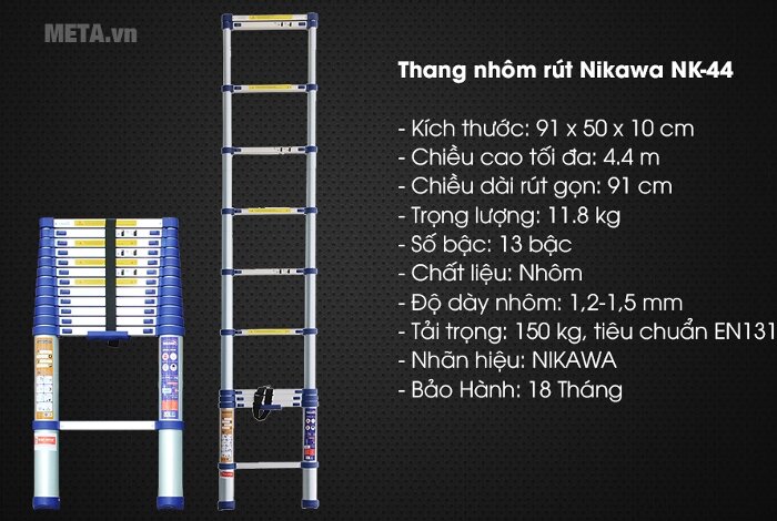 Thang nhôm rút đơn Nikawa NK-44