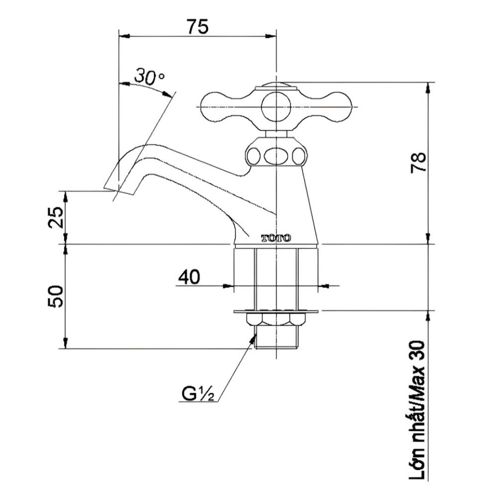 Bản vẽ kỹ thuật vòi chậu nước lạnh T205LCSC TOTO