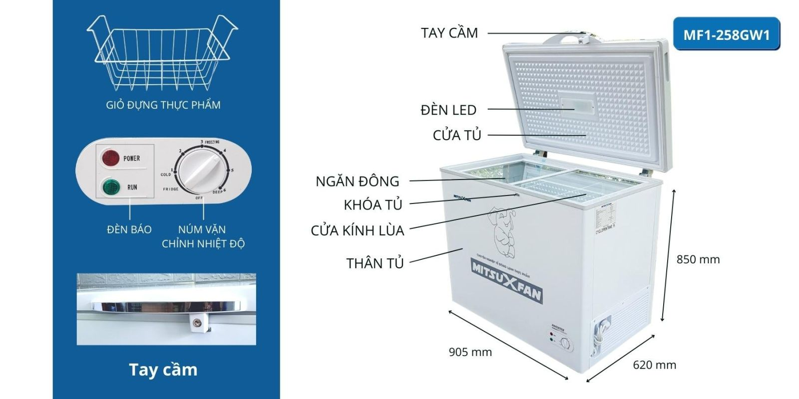 Tủ đông Mitsuxfan inverter 1 ngăn 300 lít MF1-258GW1