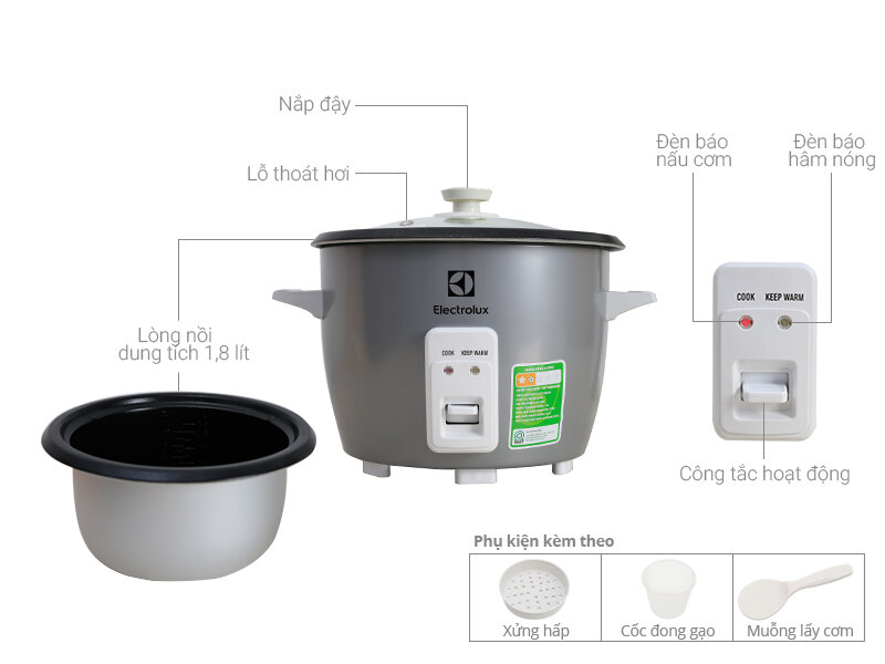 Nồi cơm điện Electrolux 1.8 lít ERC1800