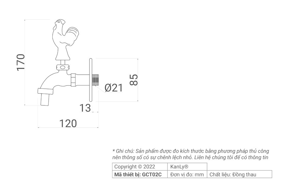 Bản vẽ kỹ thuật vòi nước lạnh Kanly GCT02C