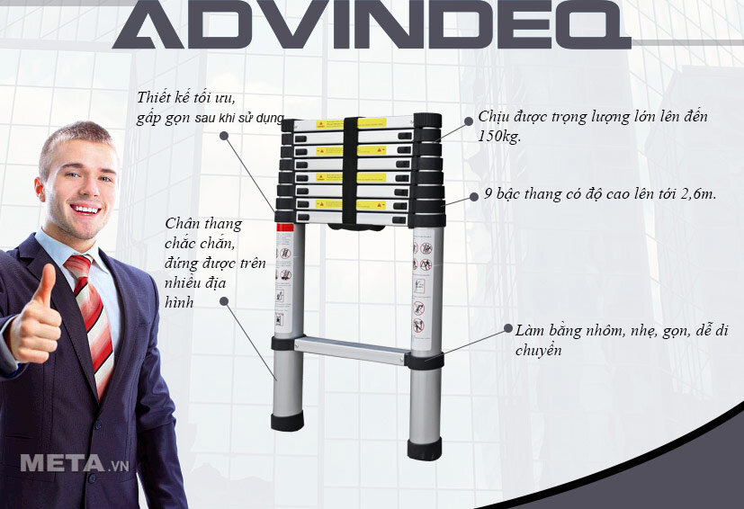 Thang nhôm rút gọn đơn Advindeq ADT208B Thang nhôm rút gọn đơn Advindeq ADT208B