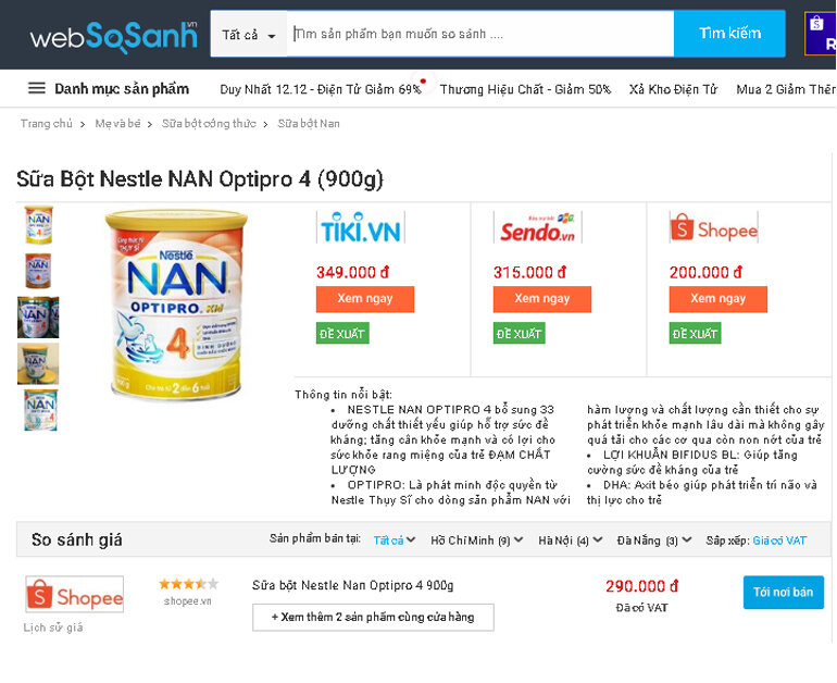 Giá sữa Nan 4 bao nhiêu tiền?