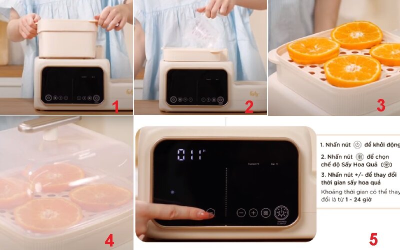 Cách tiệt trùng, sấy khô, sấy hoa quả bằng máy Fatzbaby Multimax 7 FB9302TN