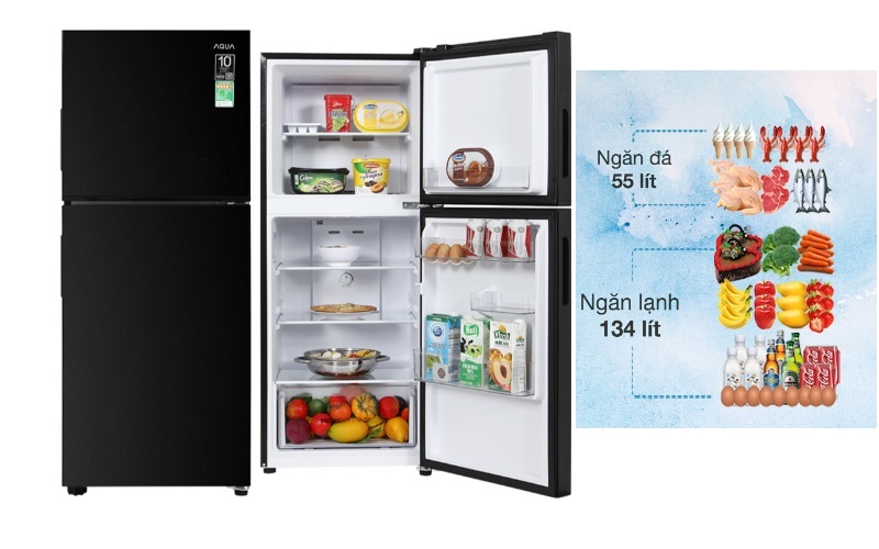 Tủ lạnh Aqua Inverter 189 lít AQR-T220FA(FB) 2 Thiết kế tủ lạnh Aqua Inverter 189 lít AQR-T220FA(FB) 2 cánh nhỏ gọn, thích hợp cho 2-3 người dùng