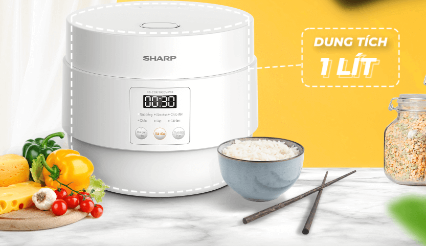 Sharp KS COM100DV có dung tích lòng nồi là 1 lít Sharp KS COM100DV có dung tích lòng nồi là 1 lít