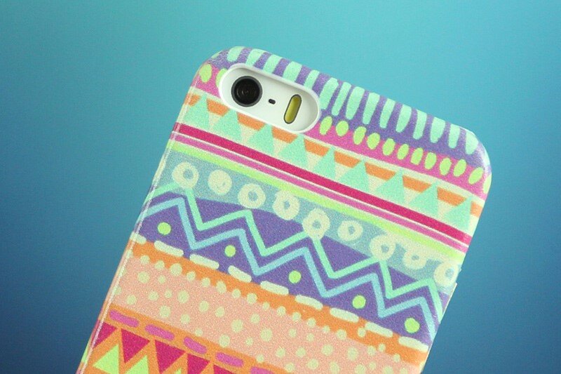 Ốp lưng iPhone 5 - 5S Nhựa giả da in Hoa văn Xanh