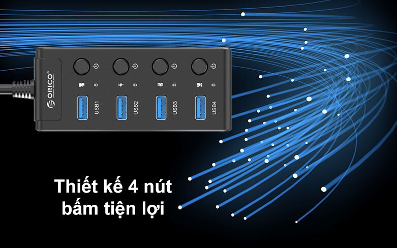 Hub USB 4 ports 3.0 Orico W9PH4 | Thiết kế 4 nút bấm tiện lợi