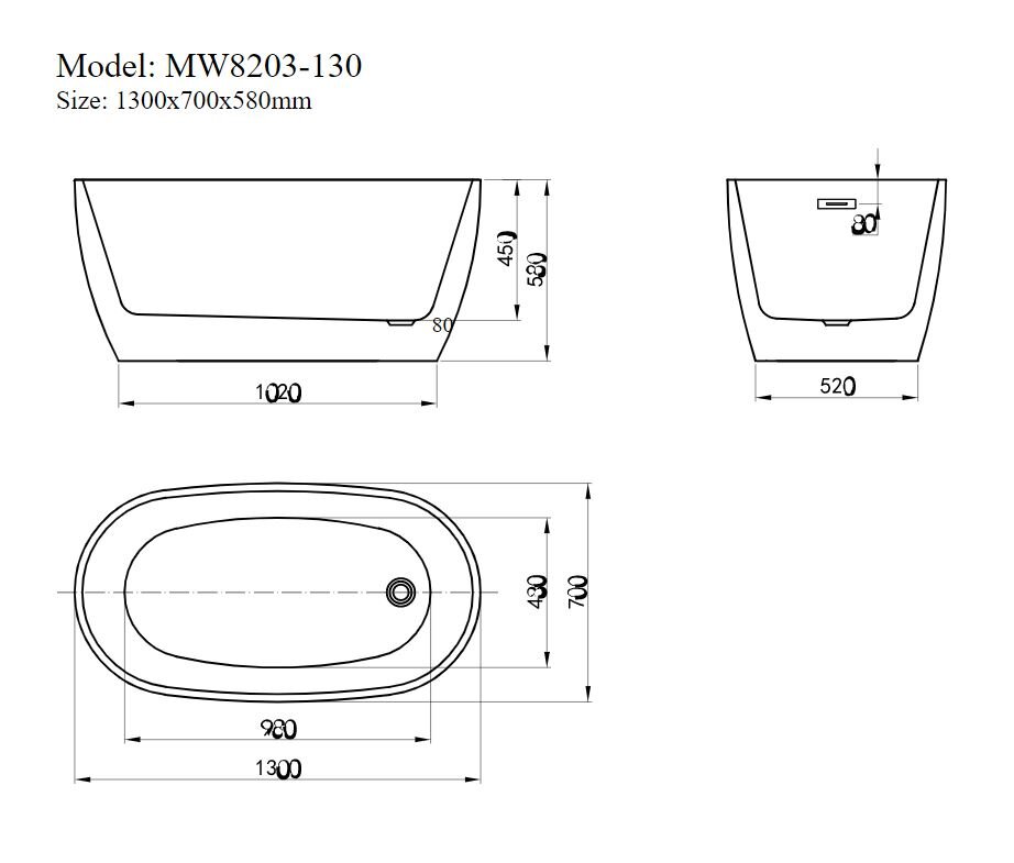 Bản Vẽ Kỹ Thuật Bồn Tắm MOWOEN MW8203-130