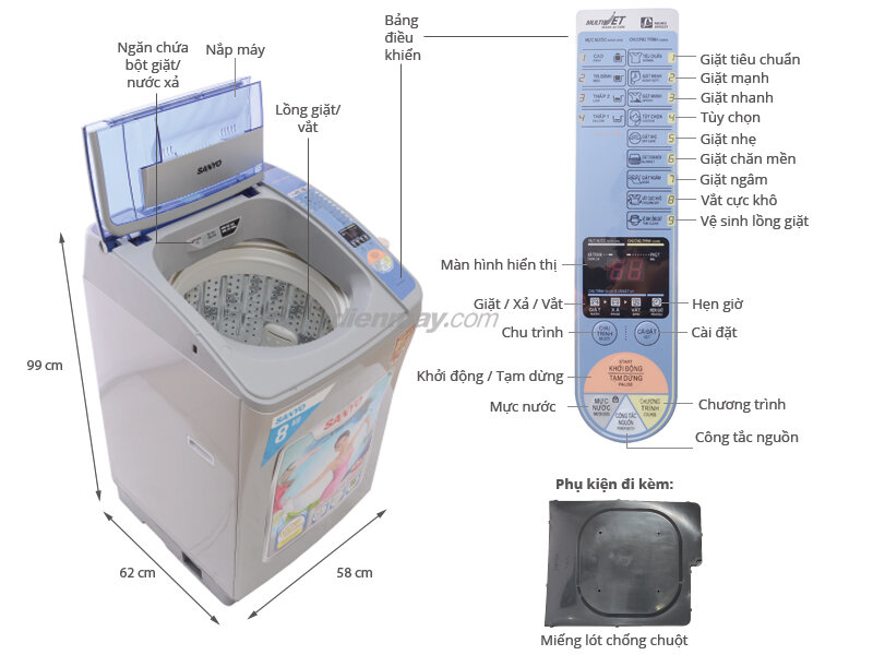 Máy giặt Sanyo ASW-F800Z1T 8kg Máy giặt Sanyo ASW-F800Z1T 8kg