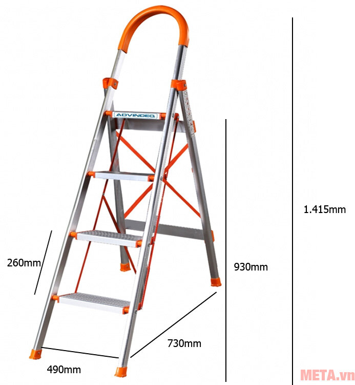 Thang nhôm ghế bản to 4 bậc Advindeq ADS-704