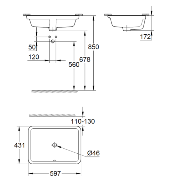 Bản vẽ kỹ thuật chậu lavabo GROHE 3970900H Eurocube âm bàn