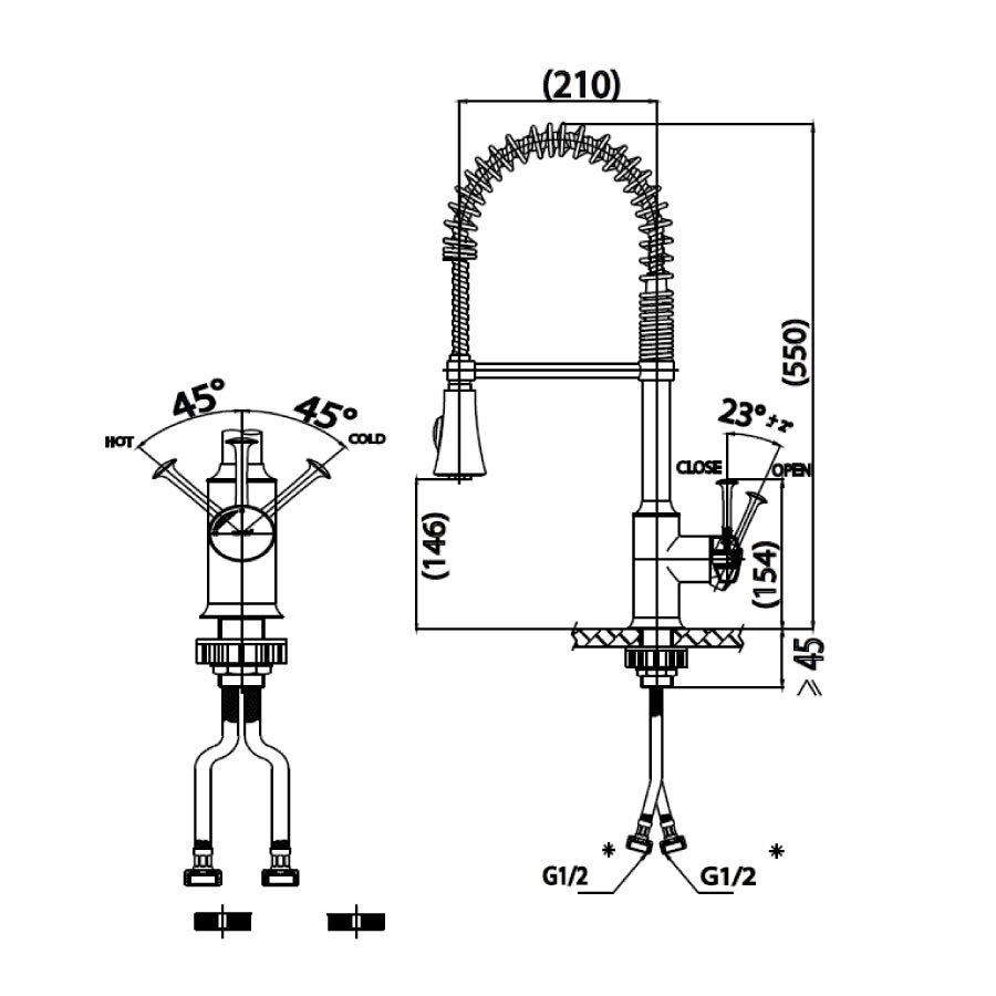 Bản vẽ kỹ thuật vòi bếp COTTO nóng lạnh CT2099A