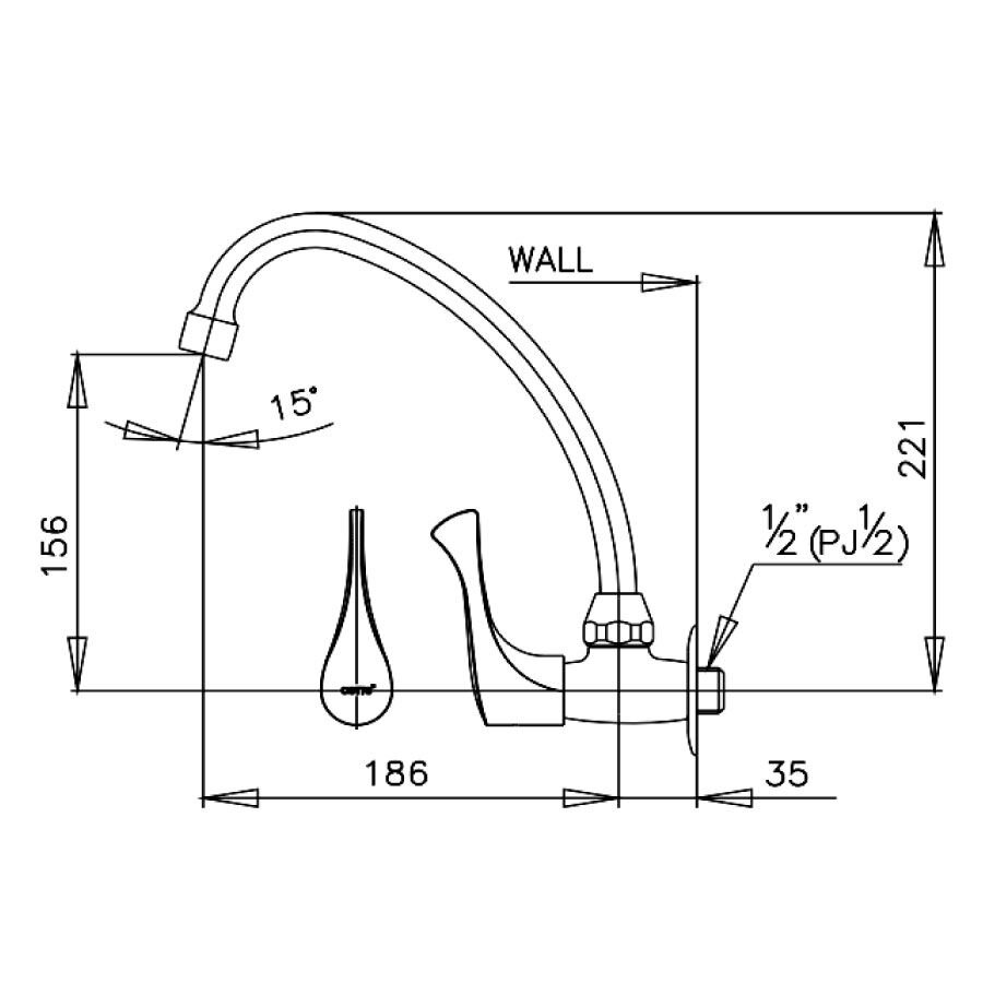 Bản vẽ kỹ thuật vòi bếp COTTO CT134C10(HM) nước lạnh Windy