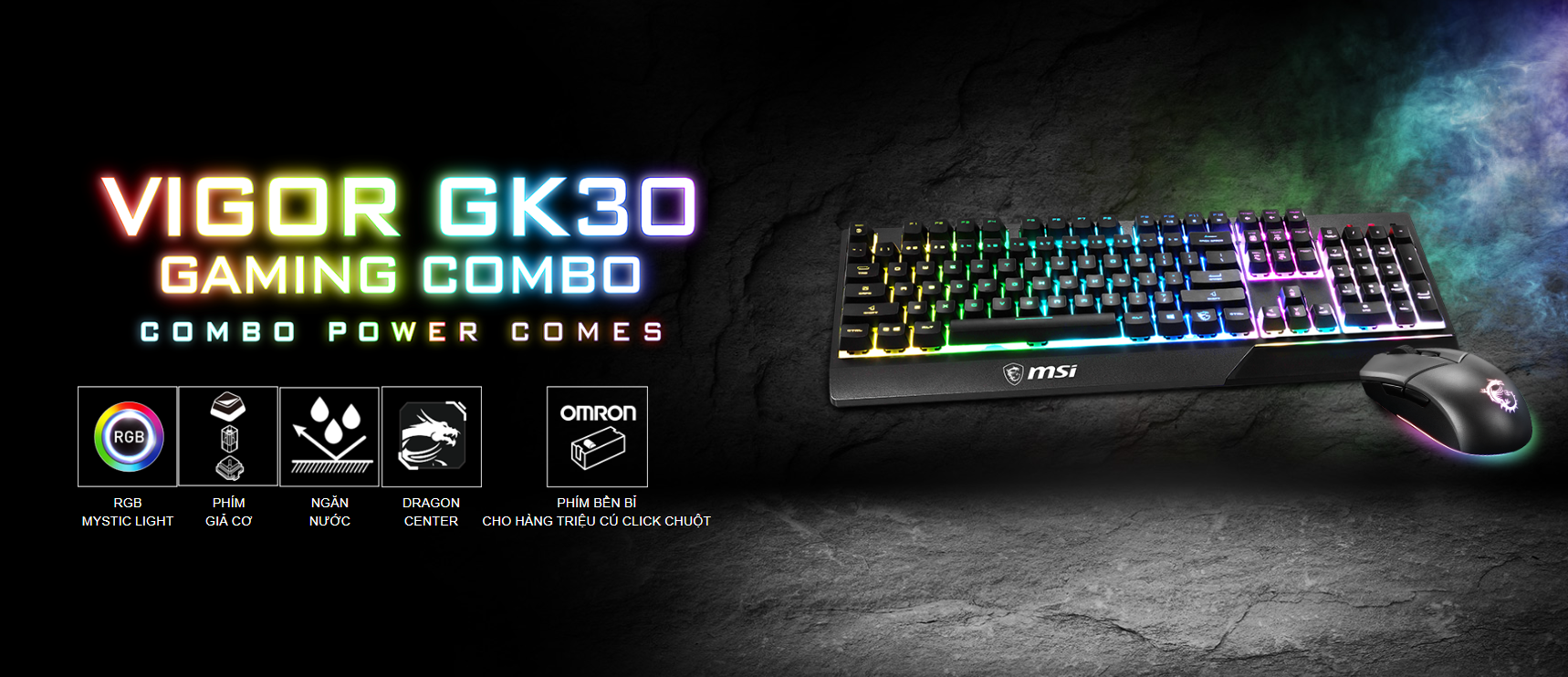 Bộ Bàn phím chuột game MSI Vigor GK30 đen (USB/RGB/Giả cơ) 1