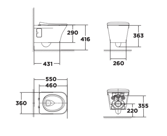 Bản vẽ kỹ thuật bồn cầu treo tường American Standard Kastello Square WP-2131