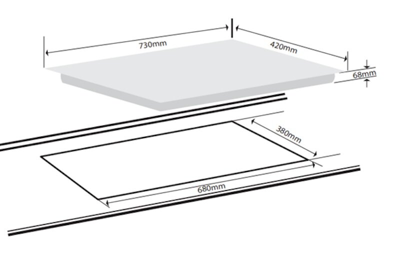 Kích thước lắp đặt bếp từ đôi Giovani G-22686 MLS (Ảnh: Giovani).