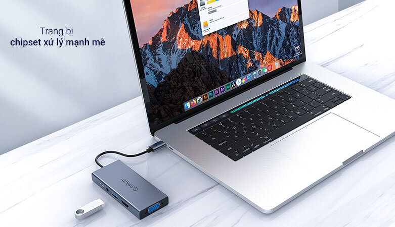 Bộ chia/ Hub Type C sang HDMI/VGA/Audio/USB 3.0/ PD Orico MC-U501P-GY (Xám) | Trang bị chipset xử lý mạnh mẽ