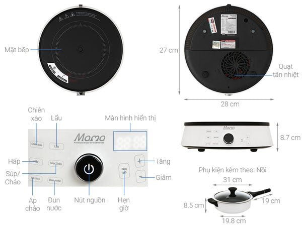 Cấu tạo và kích thước của bếp điện từ cảm ứng Sunhouse MAMA SHD6875