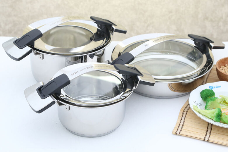 Bộ 3 nồi inox 3 đáy Happycook Bon Appetit Lite HC-06BA Bộ 3 nồi inox 3 đáy Happycook Bon Appetit Lite HC-06BA