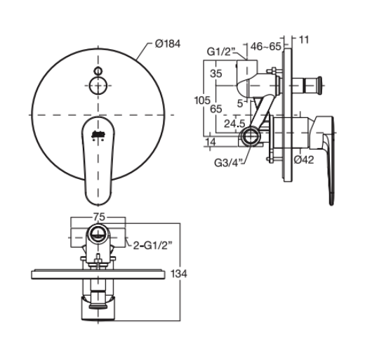 Bản vẽ kỹ thuật vòi sen tắm âm tường American Standard WF-B221