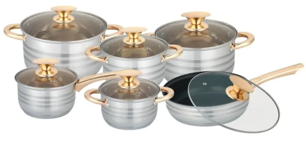 Bộ nồi chảo 6 món Engeibepg EB-8013 có vẻ ngoài sáng bóng