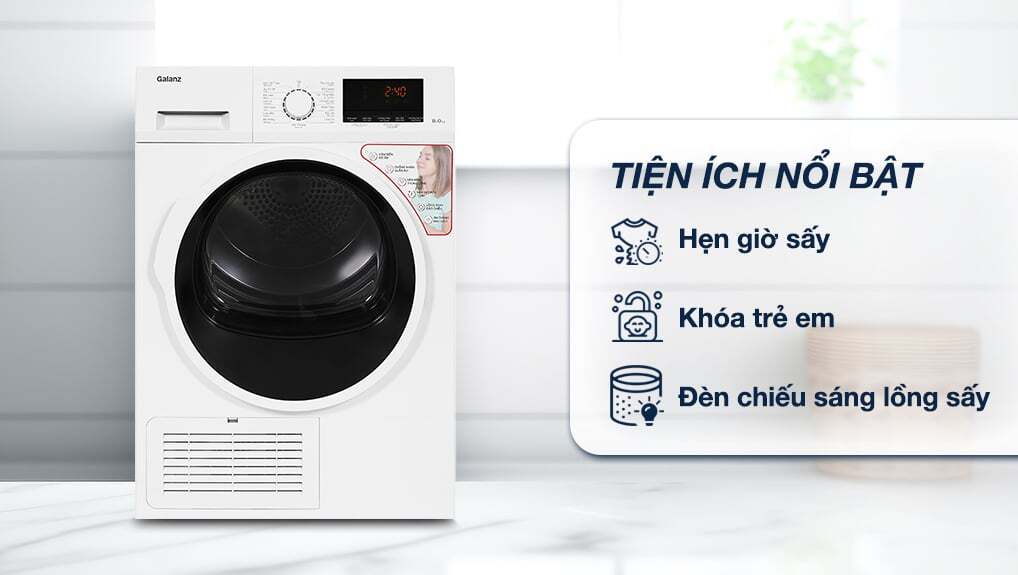 Máy sấy thông hơi Galanz 8kg DC-80S5C có tính năng hẹn giờ linh hoạt, chủ động Máy sấy thông hơi Galanz 8kg DC-80S5C có tính năng hẹn giờ linh hoạt, chủ động