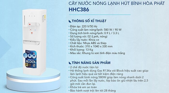 Cây nước nóng lạnh hút bình Hòa Phát HHC386