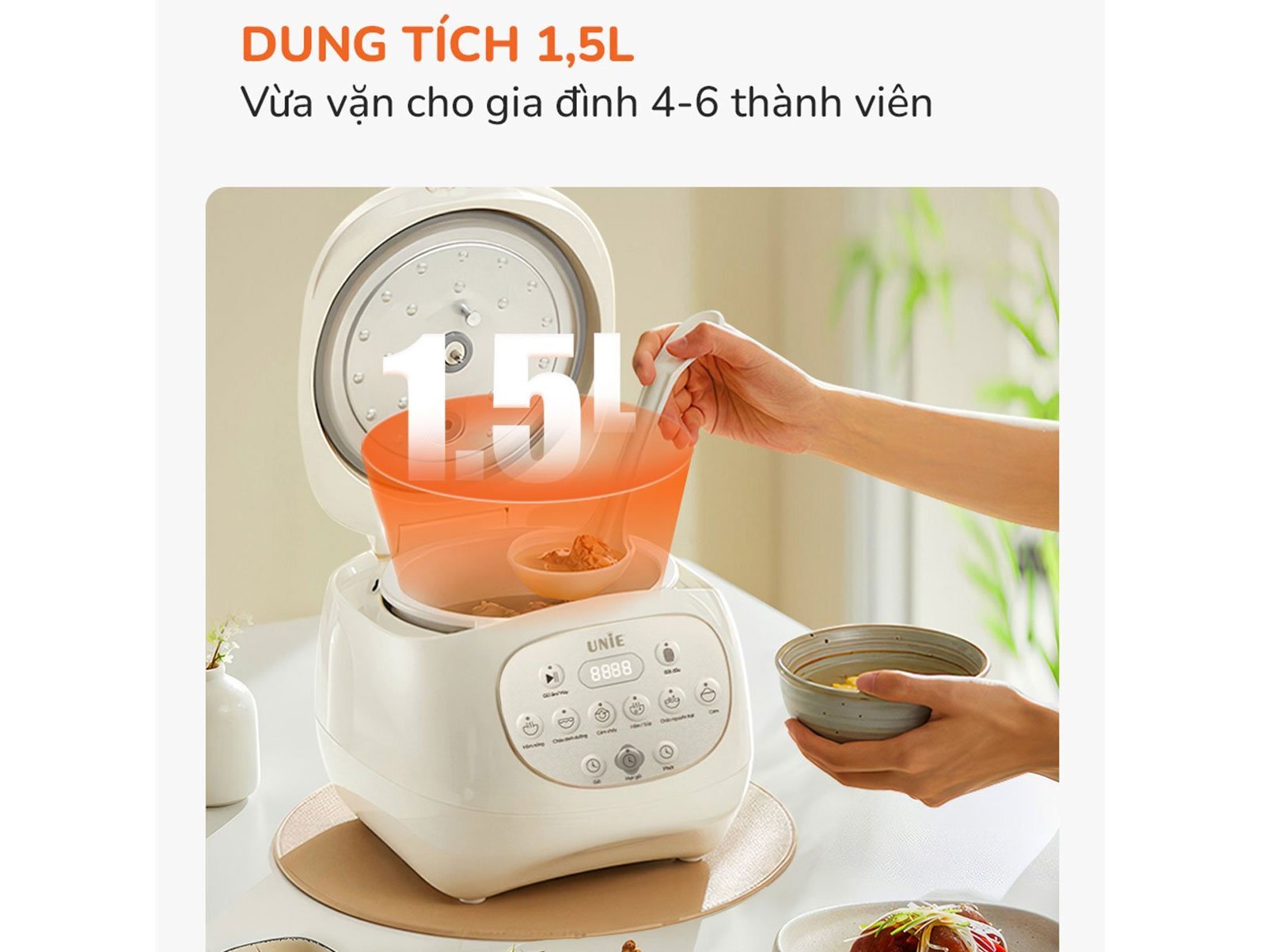 Nồi cơm điện lòng gốm tự nhiên Unie URC815 có dung tích 1.5 lít