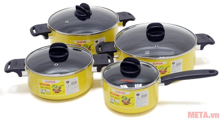 Bộ nồi canh chống dính sắc màu 4 chiếc Supor S08A-T4