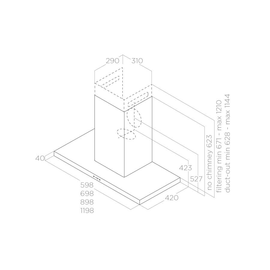 Bản vẽ kỹ thuật máy hút mùi áp tường ELICA THIN