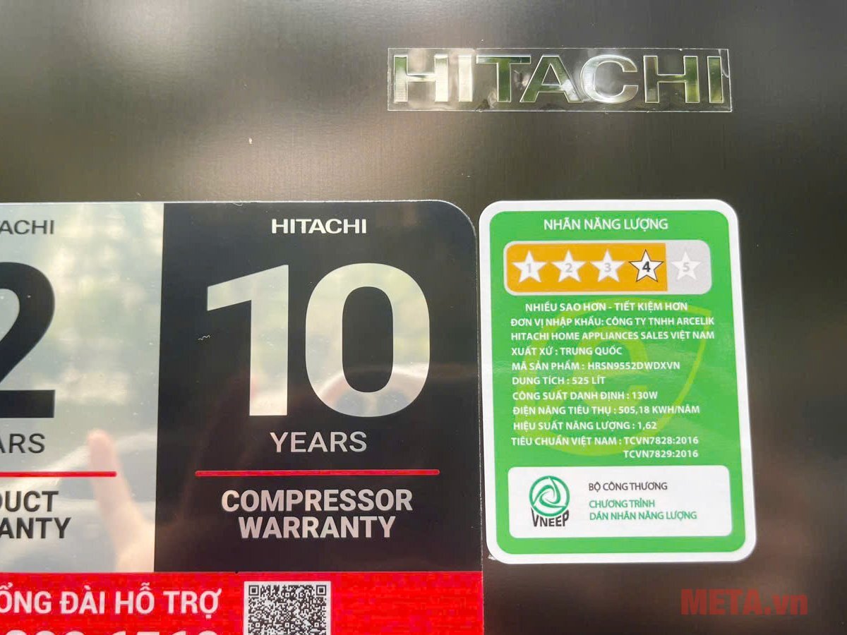 Nhãn năng lượng Tủ lạnh Hitachi Inverter 525 lít HRSN9552DWDXVN