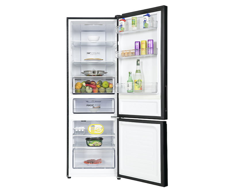 Tủ lạnh Aqua Inverter 324 lít AQR-B390MA(FB) sử dụng hệ thống làm lạnh 360 độ (ảnh: aqua).