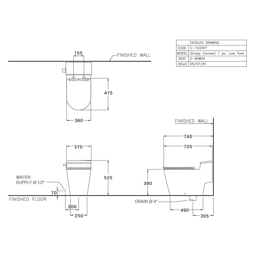 Bản vẽ kỹ thuật bồn cầu 1 khối COTTO nắp êm C103347
