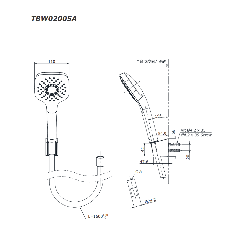 Bản vẽ kỹ thuật bộ sen tắm nhiệt độ TOTO TBV03429V/TBW02005A