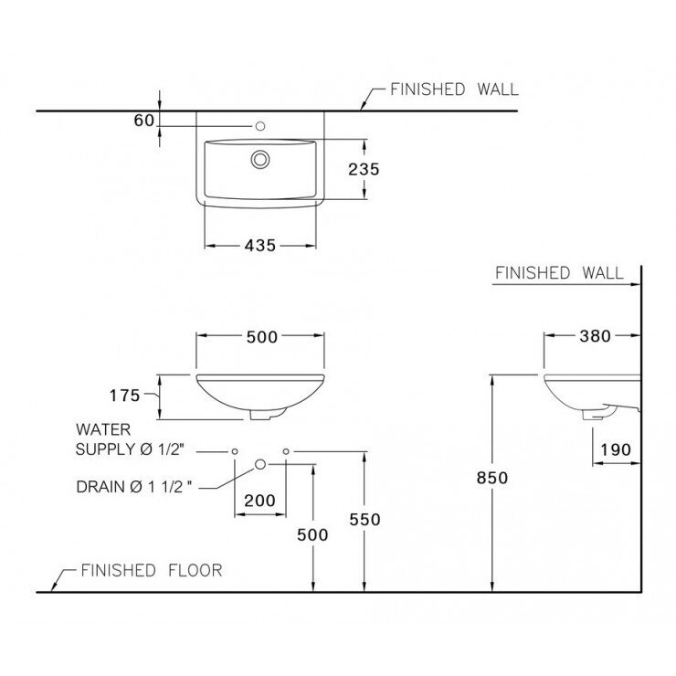 Bản vẽ kỹ thuật chậu rửa mặt lavabo COTTO treo tường C00580