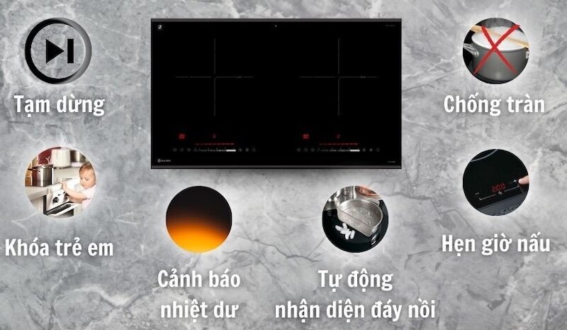 Bếp từ đôi Buchen BUC875MS được trang bị nhiều tính năng an toàn và tiện ích