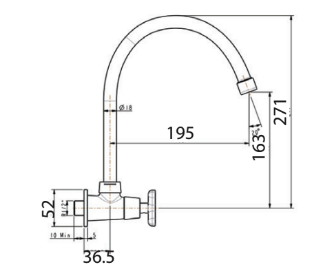 Bản vẽ kỹ thuật vòi bếp gắn tường Winston American Standard WF-T707