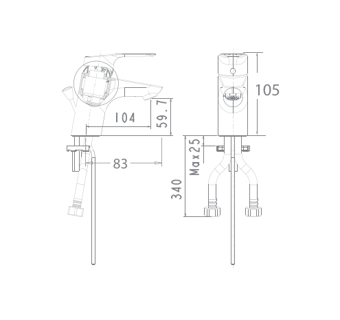 Bản vẽ kỹ thuật vòi lavabo nóng lạnh American Standard Cygnet WF-0301