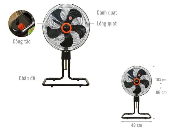 Cấu tạo Quạt sàn công nghiệp Ching Hai FF2317
